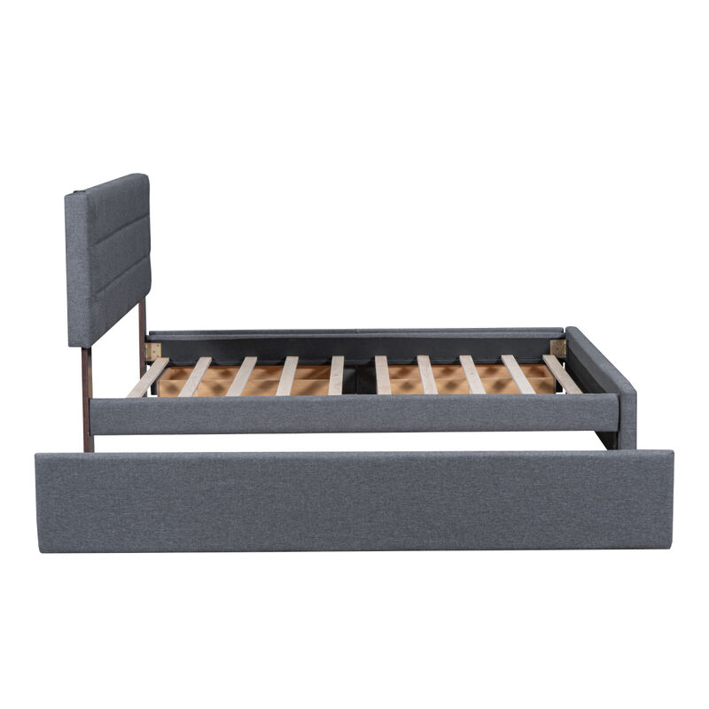 Streamdale Queen Size Upholstered Platform Bed With Trundle And Drawers, Gray