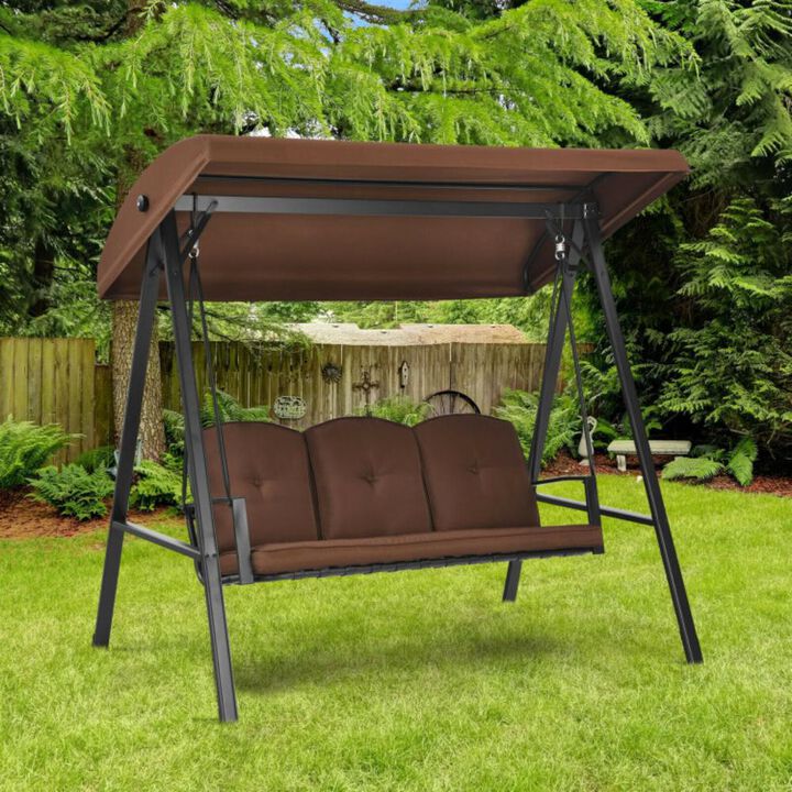 Hivvago Outdoor 3-Seat Porch Swing with Adjust Canopy and Cushions