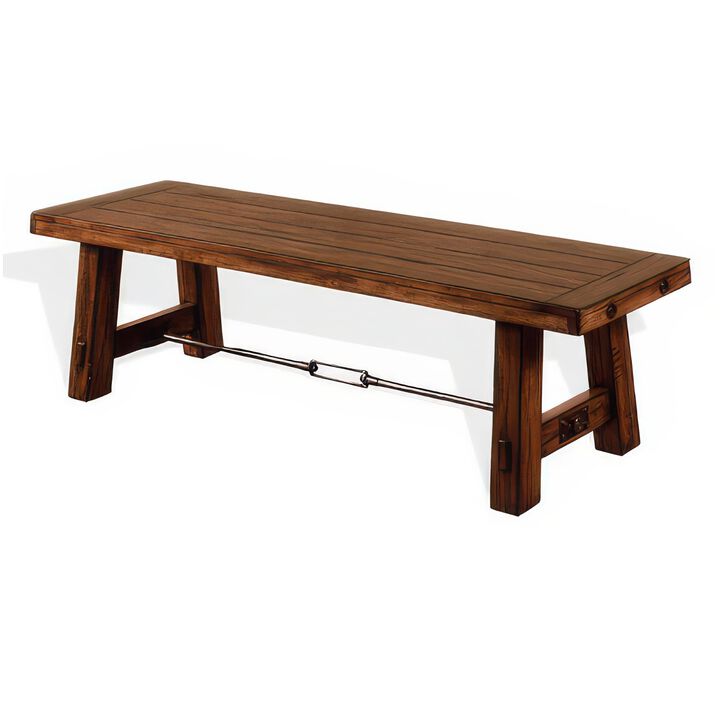 Reggie Dining Bench, Brown Mahogany Wood, Turnbuckle Accents, 64 Inch - Benzara