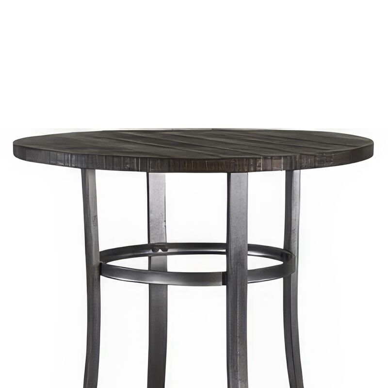 Flint Bar Height Table Round 42 Inch, Dark Brown Mahogany Wood n Metal - Benzara