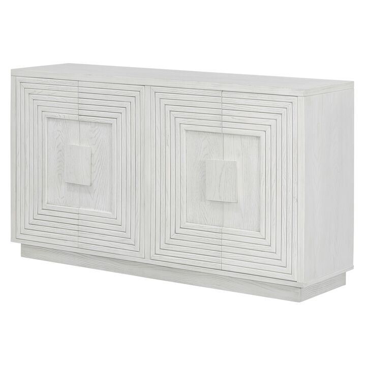 Clihome Buffet Cabinet with Storage, 4-Door Vintage Fluted Sideboard Cabinet with Adjustable Shelves for Dining Room, Kitchen, and Living Room (Antique White)