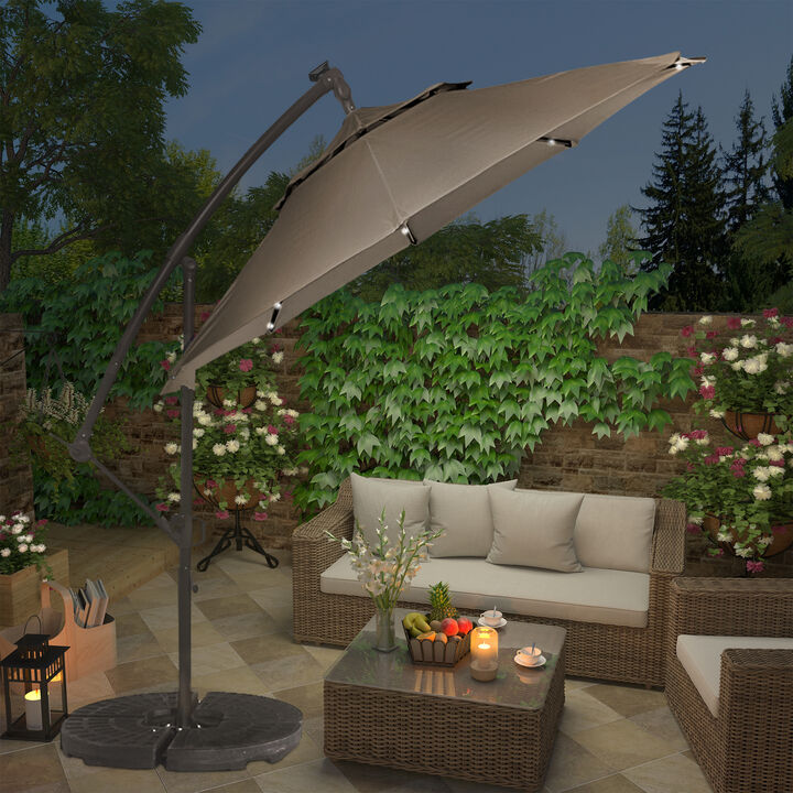 Mondawe 10 Ft Cantilever Patio Offset Umbrella Upgrade Crank Hanging Canopy Umbrella With LED Lamp Bead