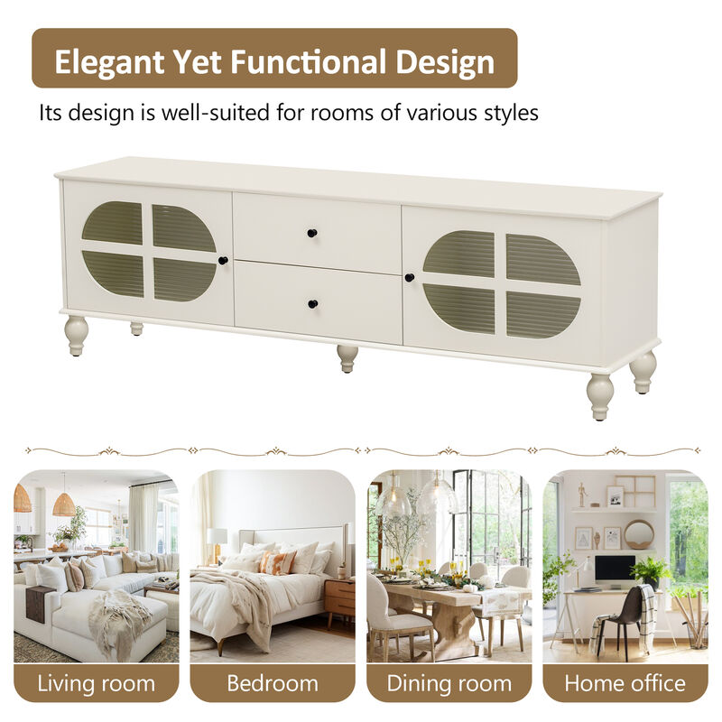 Merax TV Stand with Fluted Glass Doors