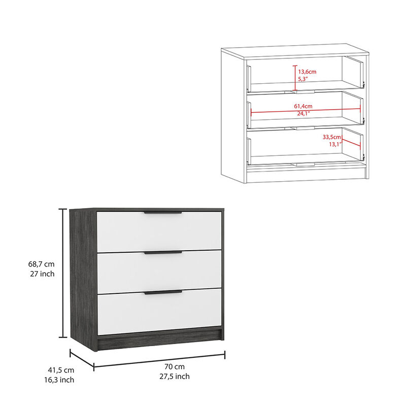 3 Drawers Dresser Maryland, Bedroom, Smoky Oak / White