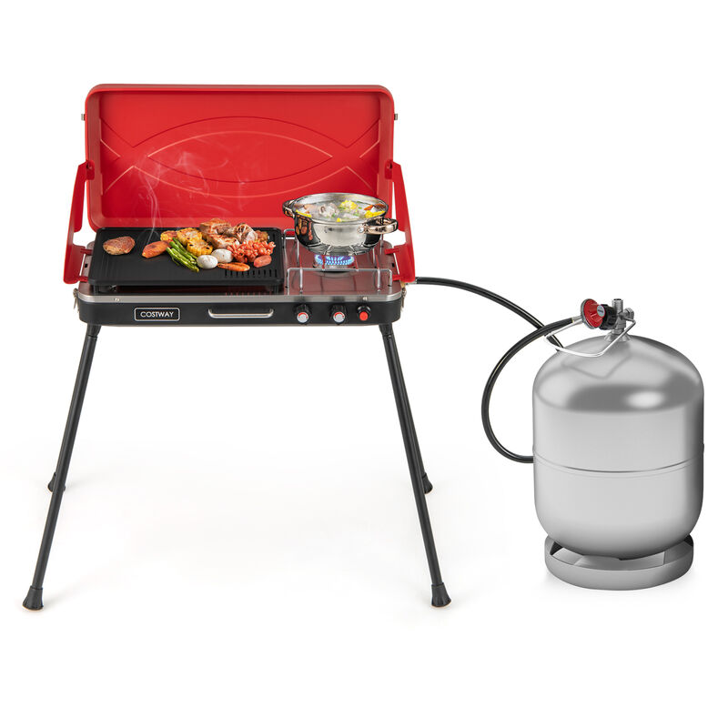 2-in-1 Gas Camping Grill and Stove with Detachable Legs