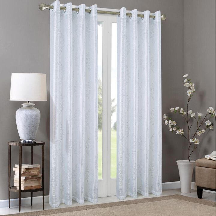 Olivia Gray Riverside Metallic Faux Silk Grommet Curtain Single Panel - 54x84", White