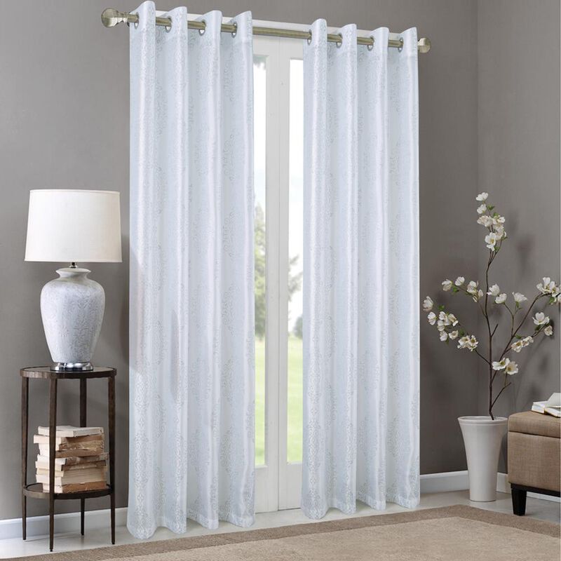 Olivia Gray Riverside Metallic Faux Silk Grommet Curtain Single Panel - 54x84", White