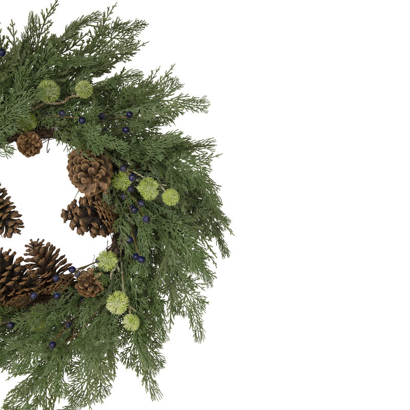Pinecones and Blueberries Artificial Christmas Wreath  28-Inch  Unlit