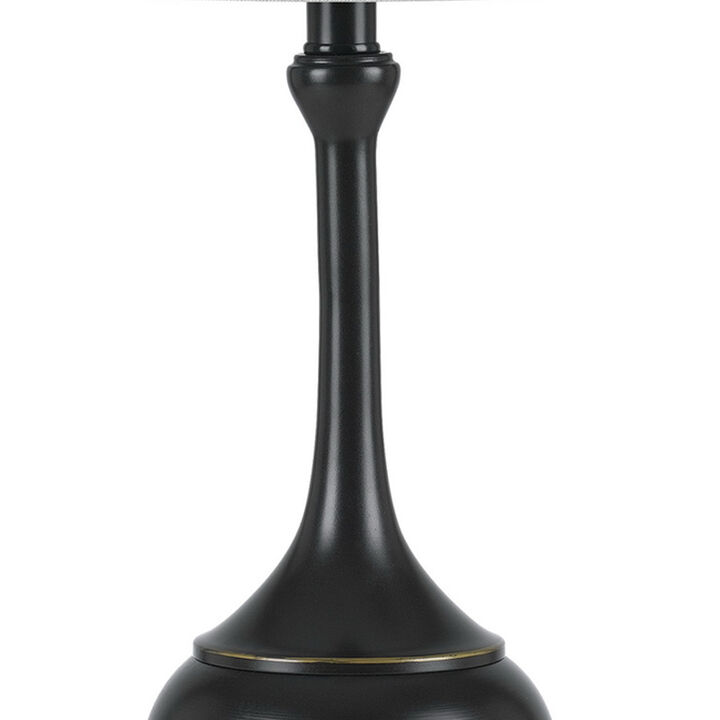 Elongated Bellied Shape Metal Accent Lamp with Drum Shade, Black-Benzara