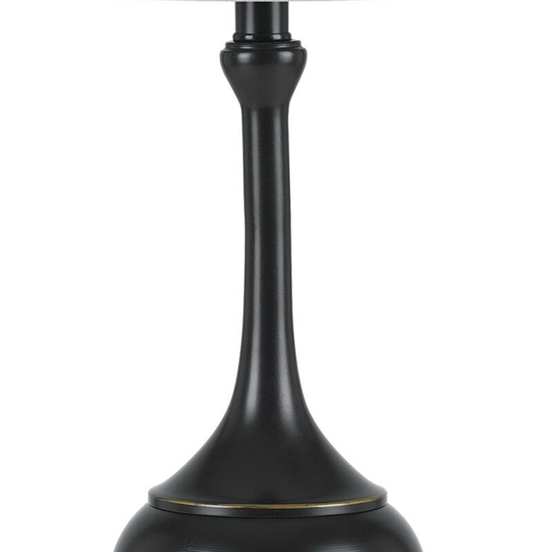 Elongated Bellied Shape Metal Accent Lamp with Drum Shade, Black-Benzara