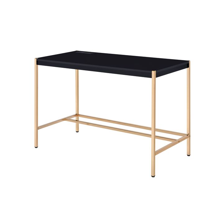 ACME Midriaks Writing Desk w/USB, Black & Gold Finish