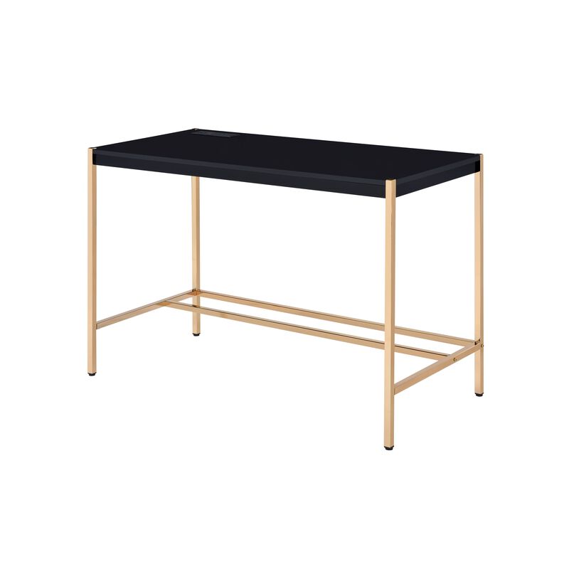 ACME Midriaks Writing Desk w/USB, Black & Gold Finish