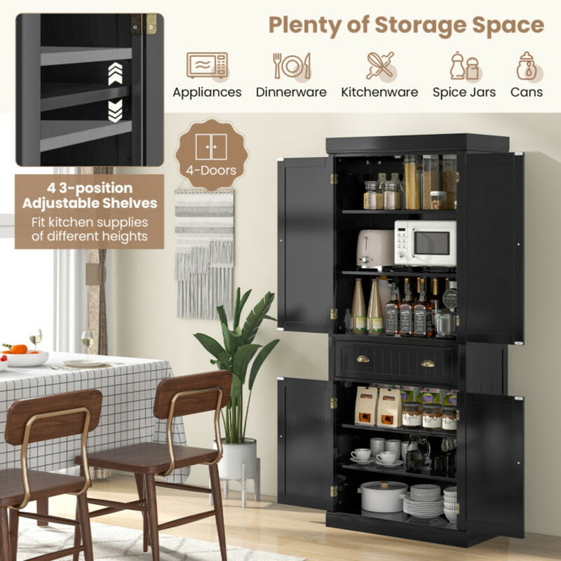 Cupboard Freestanding Kitchen Cabinet with Adjustable Shelves