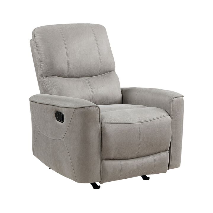 Ray 39 Inch Manual Rocker Recliner Chair, Gray Tufted Back Microfiber - Benzara