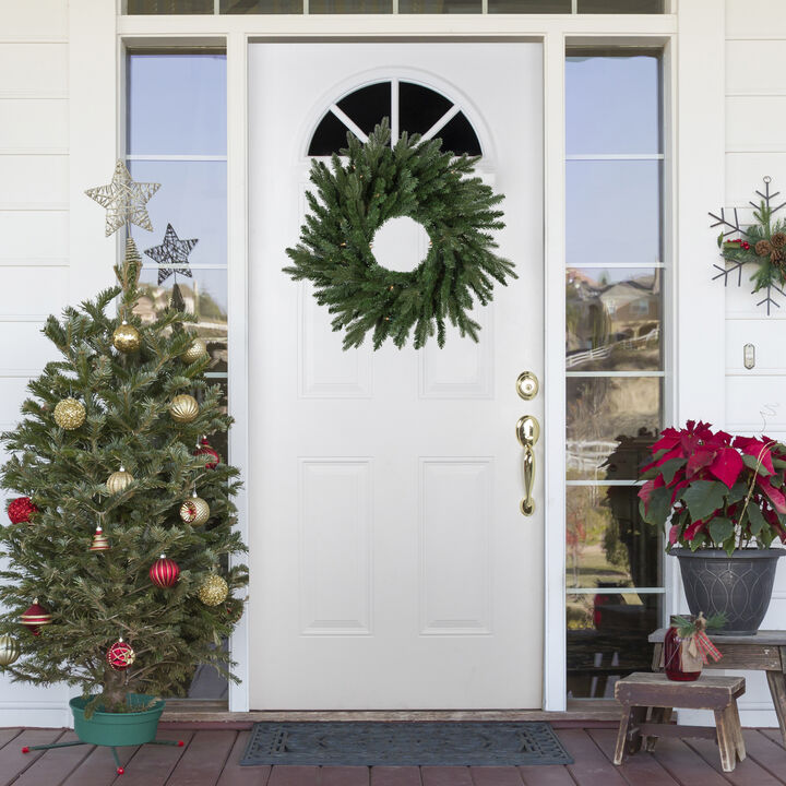 Pre-Lit Grande Spruce Artificial Christmas Wreath  24-Inch  Clear Lights