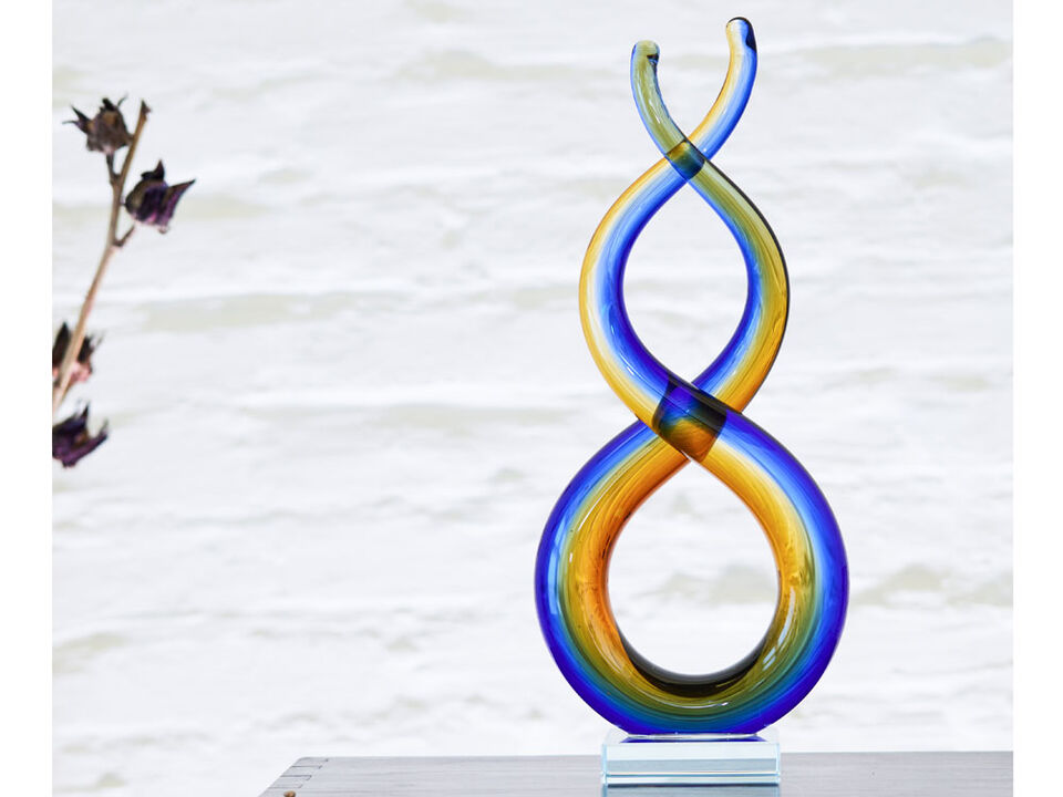 Hand Blown Wave Sommerso Art Glass Scultpure