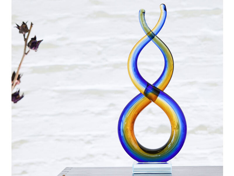 Hand Blown Wave Sommerso Art Glass Scultpure