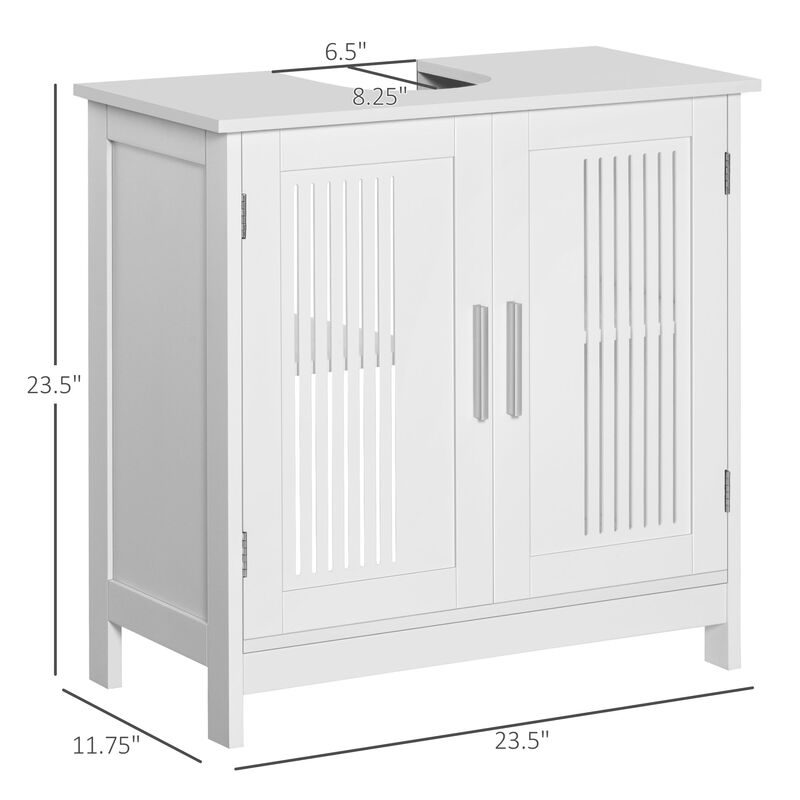 White Vanity Organizer: Under Sink Storage Cabinet with 2 Doors