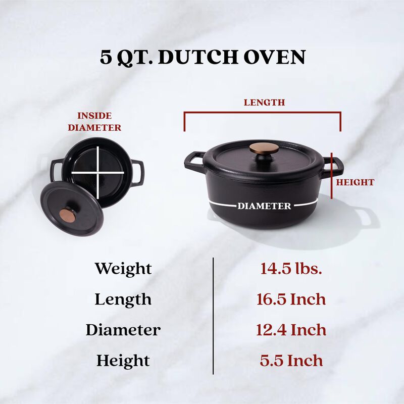 Alva Nori Enameled Cast Iron Dutch Oven with Lid 5 Qt. Scratch Resistant Nonstick Stove-to-Table Round Enamel Coated Pot, Non Toxic, Compatible with All Stovetops, Oven Safe & Induction Safe