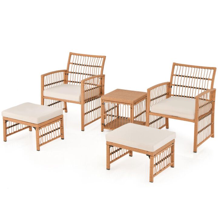Hivvago 5 Piece Patio Wicker Sofa Set with Seat and Back Cushions-Natural