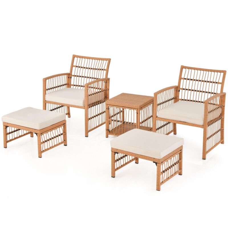 Hivvago 5 Piece Patio Wicker Sofa Set with Seat and Back Cushions-Natural