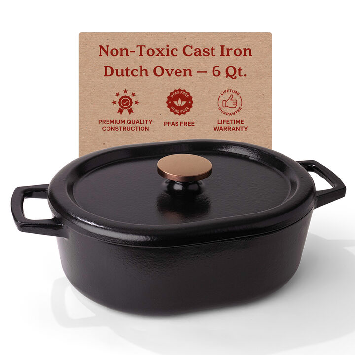 Alva Nori Enameled Cast Iron Dutch Oven with Lid 6 Qt. Scratch Resistant Nonstick Stove-to-Table Oval Enamel Coated Pot, Non Toxic, Compatible with All Stovetops, Oven Safe & Induction Safe