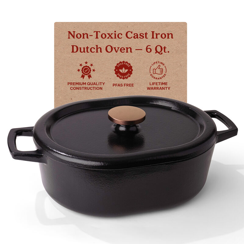 Alva Nori Enameled Cast Iron Dutch Oven with Lid 6 Qt. Scratch Resistant Nonstick Stove-to-Table Oval Enamel Coated Pot, Non Toxic, Compatible with All Stovetops, Oven Safe & Induction Safe