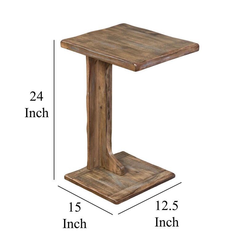 Dazy Sofa Side C Table, 15x12.5 Rustic Light Brown Mahogany Wood - Benzara