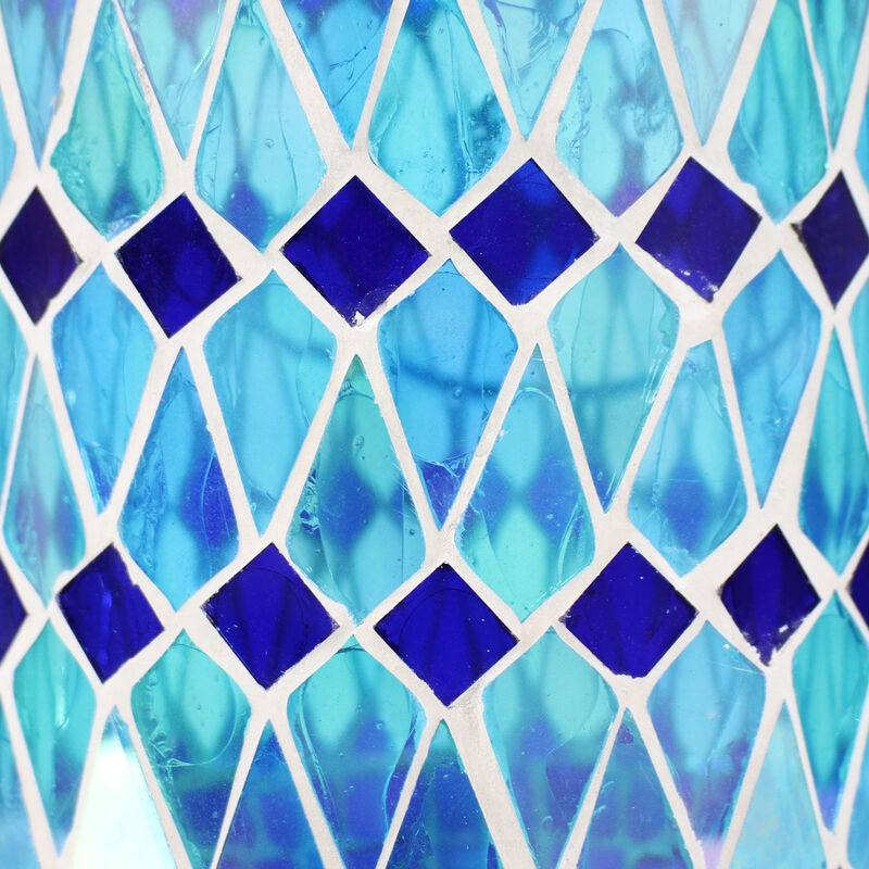 Sunnydaze Cool Blue Mosaic Glass Outdoor Solar LED Lantern - 8 in