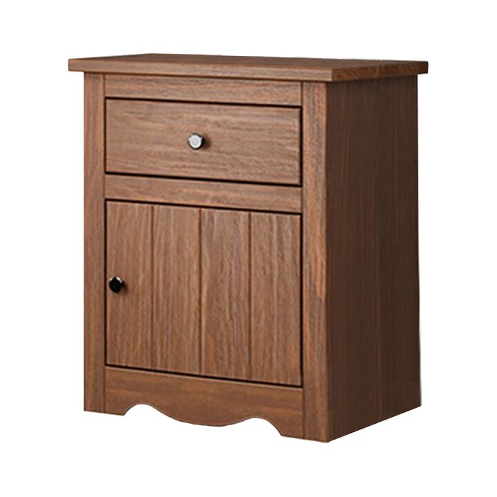 Stav Nightstand, 1 Drawer and Door, 25 Inch, Plank Style, Brown Solid Wood