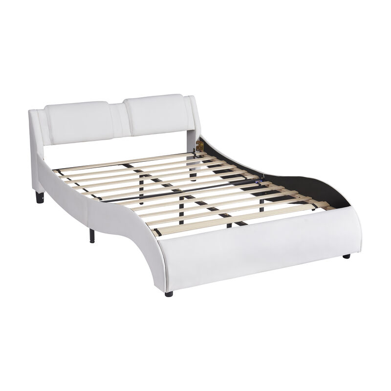 Merax Upholstered Faux Leather Platform Bed with LED Light