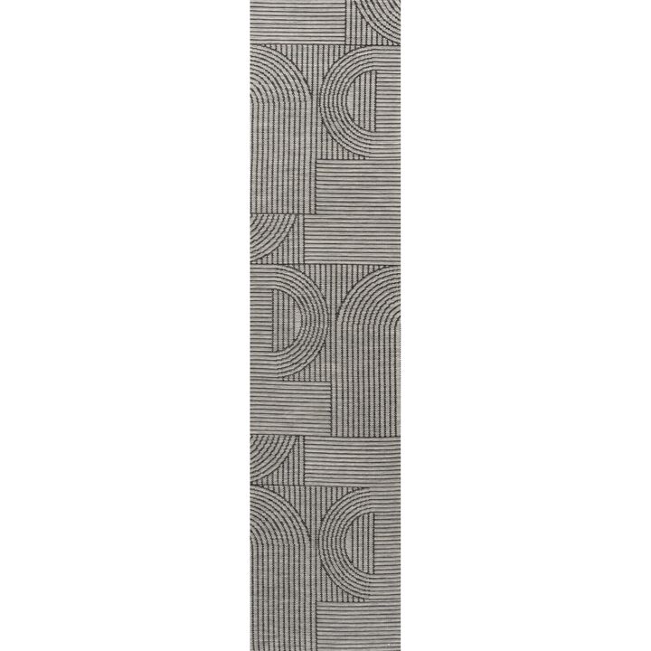 Zephyr Mid-Century Modern Arch Stripe Reversible Machine-Washable Cream/Beige 2 ft. x 8 ft. Indoor/Outdoor Runner Rug