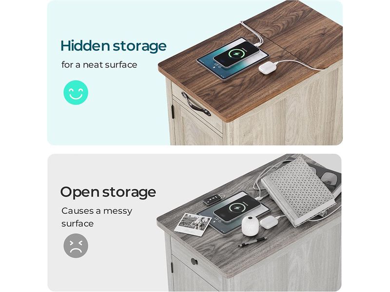 LINSY HOME Farmhouse End Table with Charging Station
