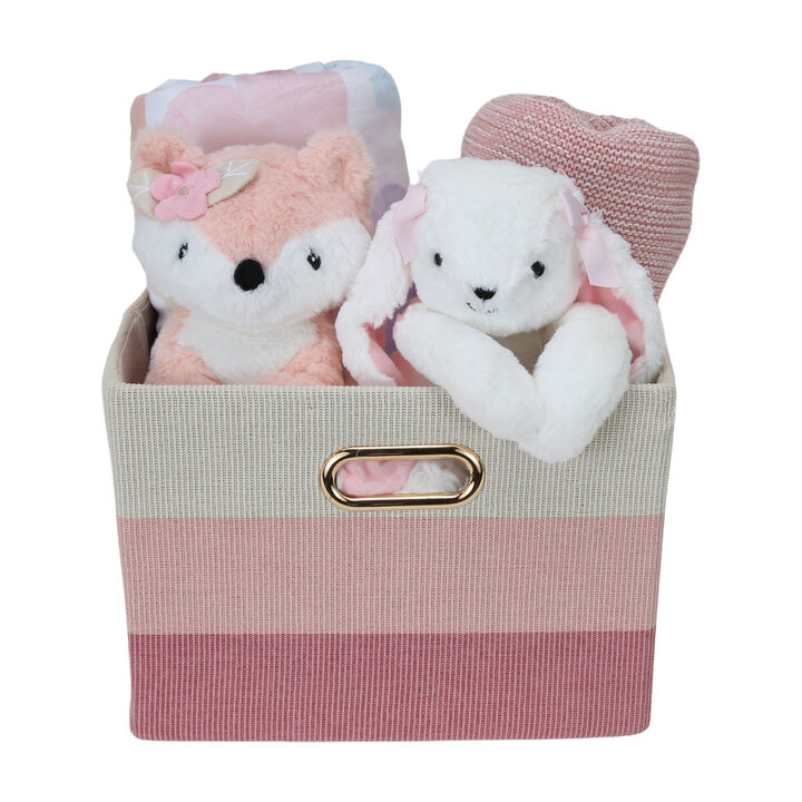 Lambs & Ivy Pink/White 5-Piece Luxury Infant / Newborn / Baby Gift Basket