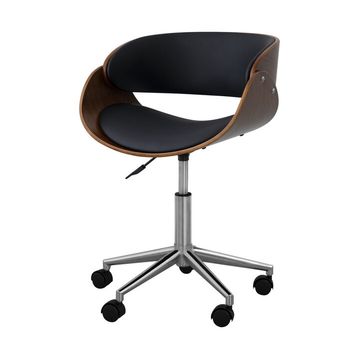 Teamson Home Faux Leather Curved Swivel Home Office Chair with Adjustable Seat Height, Black/Brown