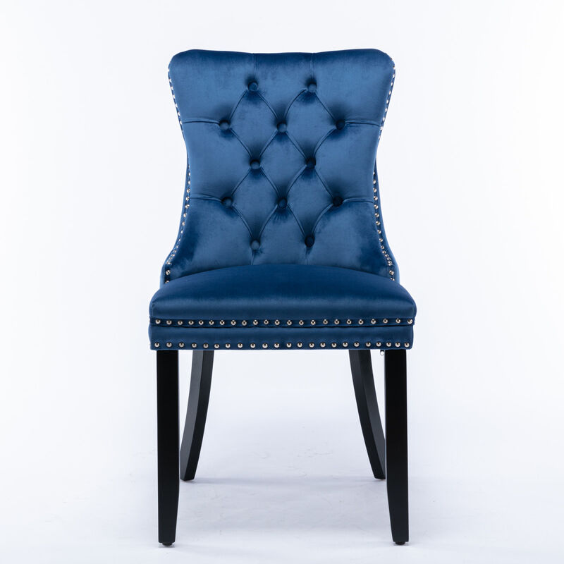 Contemporary Velvet Dining Chairs, Blue, 2-PCS Set