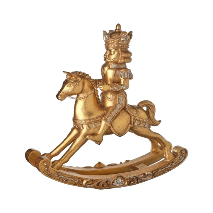 20-Inch Golden Nutcracker Rocking Horse Resin: Elegant Holiday Decoration with Classic Charm