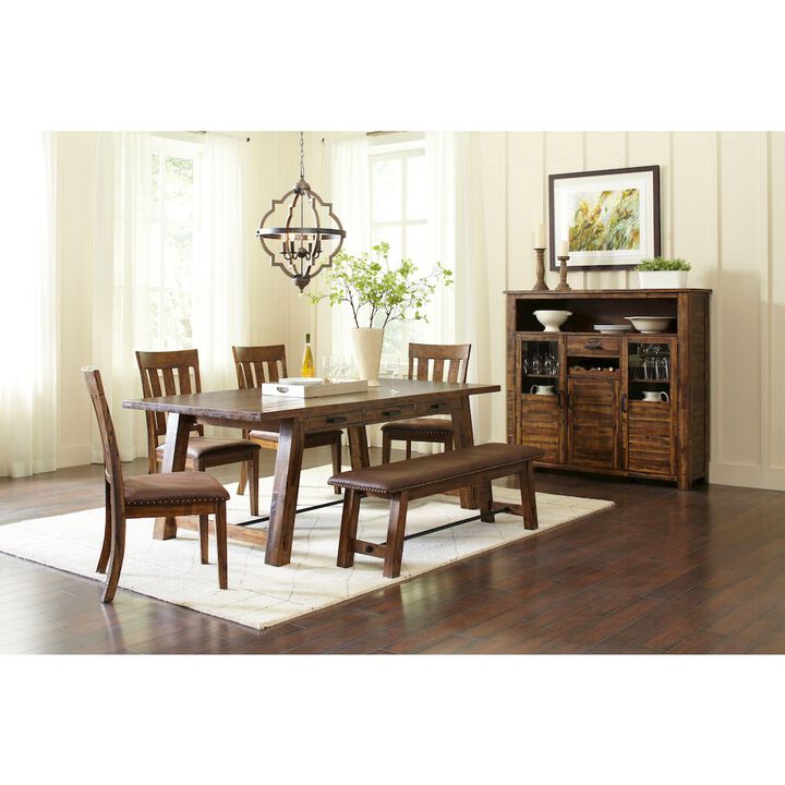 Jofran Cannon Valley Rustic Industrial Brown 82 Table + 4 Slat Dining Chairs + Bench