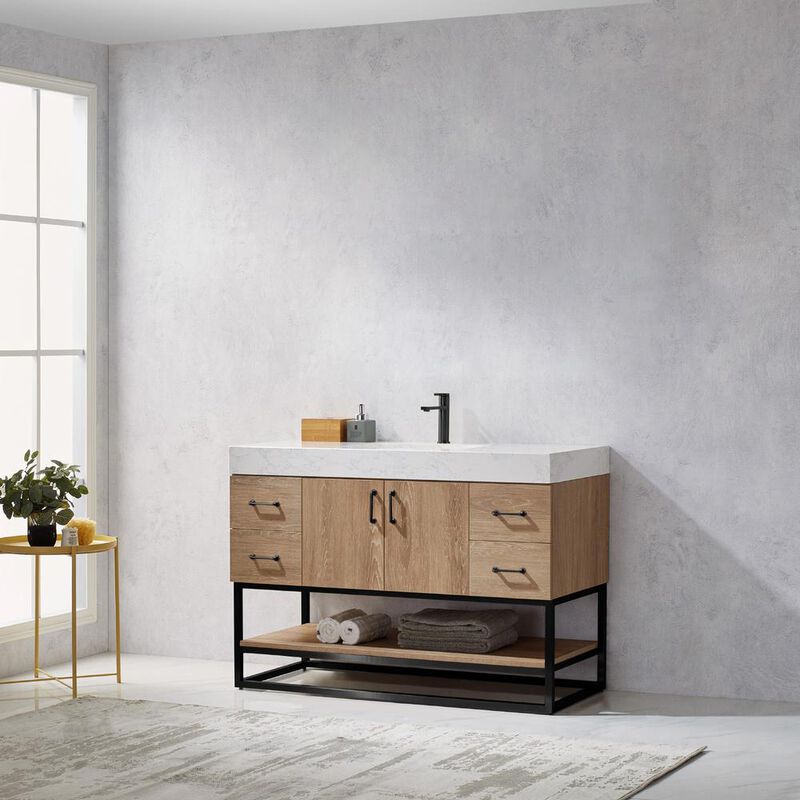 Vinnova Design 48B Single Vanity with White Grain Stone Countertop Without Mirror