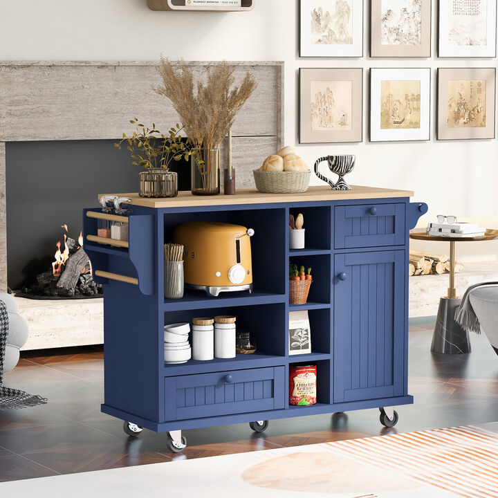 Streamdale Solid Wood Kitchen Island Cart with Cabinet