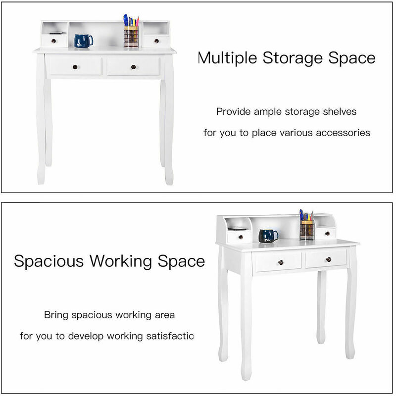Costway Home Office Computer Desk Writing Desk with 4 Drawer White