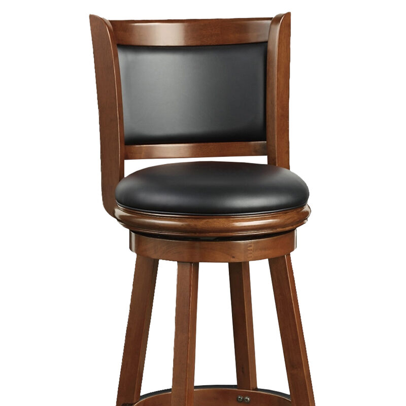 Pio 34 Inch Extra Tall Swivel Bar Stool, Wood, Faux Leather, Cherry Brown-Benzara