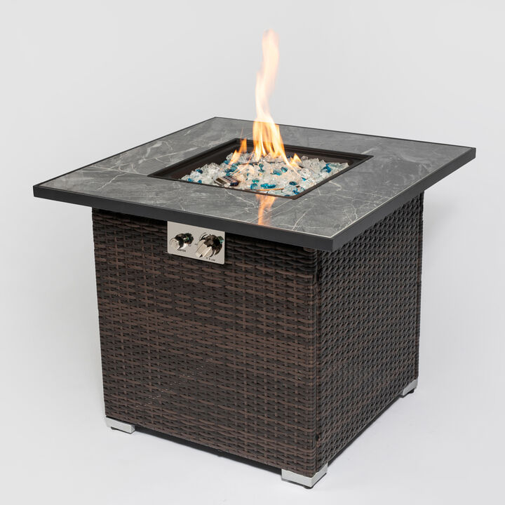 Streamdale 30" Outdoor Fire Table with Glass Rocks and Rain Cover