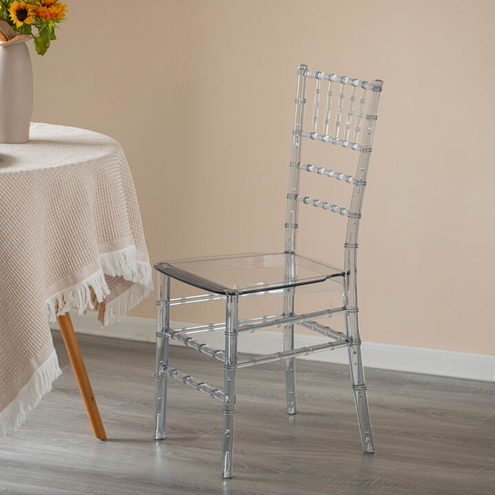 Modern Acrylic Stackable Chiavari Dining Chair, Clear Party Chair, Crystal Acrylic Chair for Events and Weddings, Single