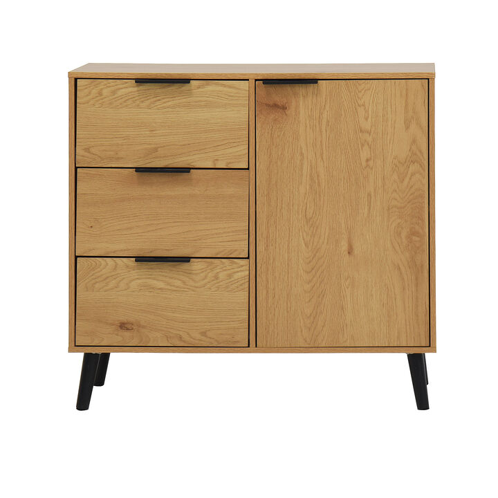 Storage Cabinet with 3 Drawers & Adjustable Shelf, Mid Century Cabinet with Door, Accent Cabinet for Living Room, Home Office, Entryway