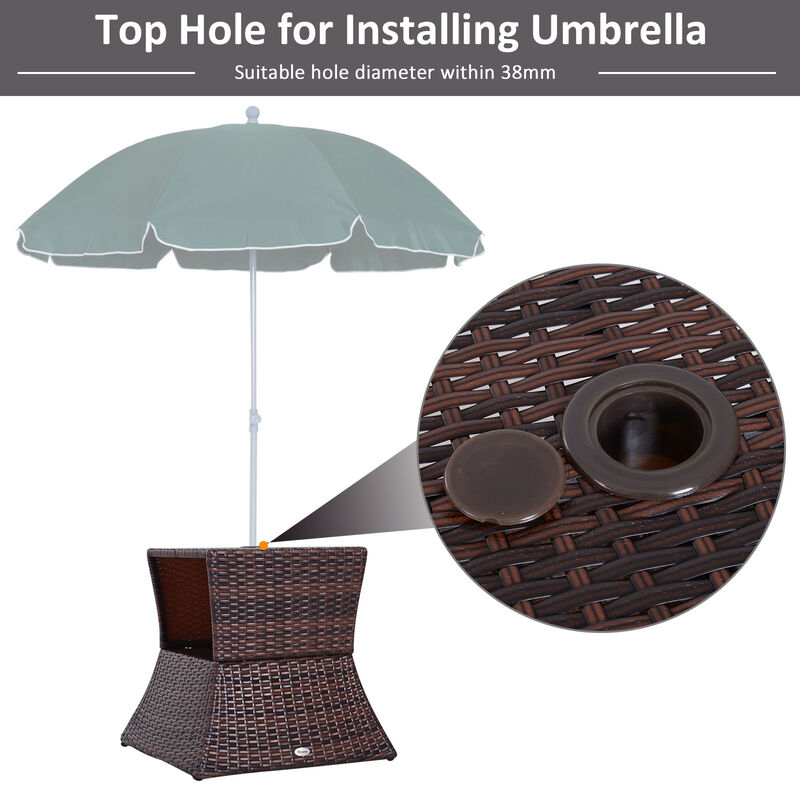 Outdoor Patio Rattan Wicker Coffee Table Bistro Side Table with Umbrella Hole