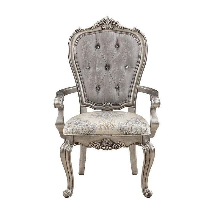 Aria 27 Inch Side Dining Chair Set of 2, Velvet, Antique Platinum Tone - Benzara