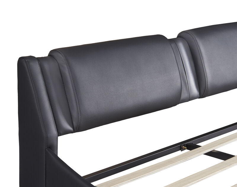 Merax Upholstered Faux Leather Platform Bed with LED Light