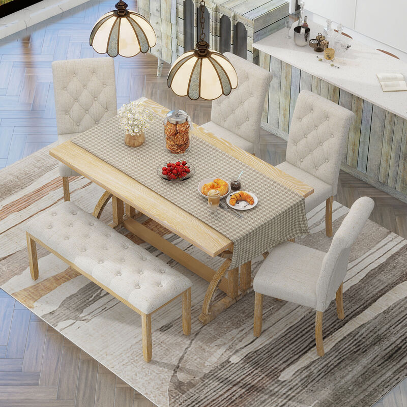 Merax 6-Piece Retro Rectangular Dining Table Set