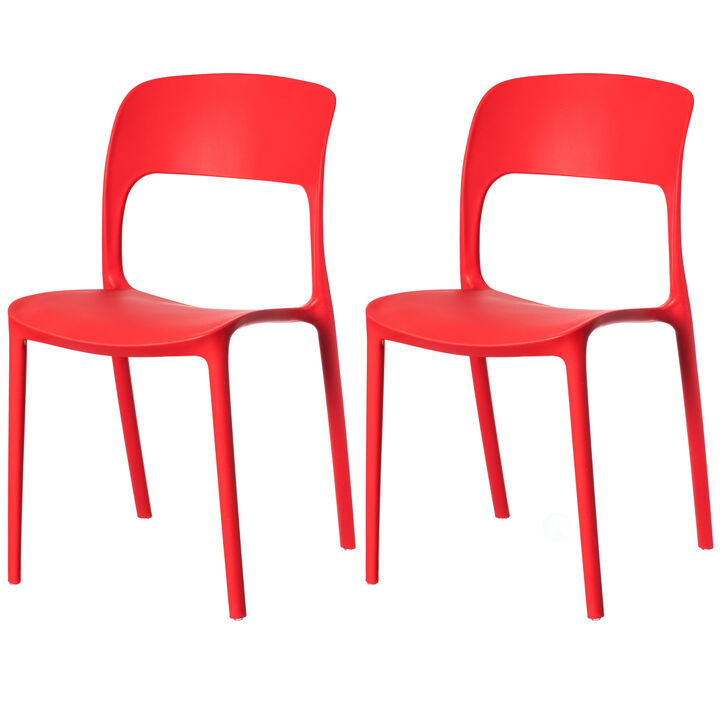 Modern Plastic Outdoor Dining Chair with Open Curved Back, Yellow Set of 2